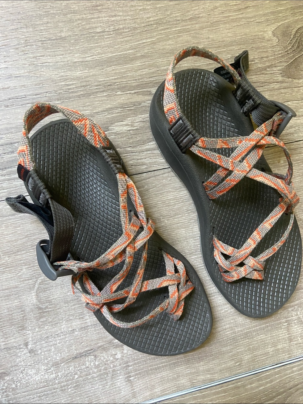 Chaco Black Sandals with Orange-Patterned Straps